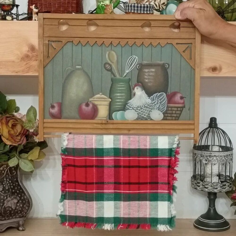 Vintage Rustic Wooden Folk Art Hand Painted Country Farmhouse Decor